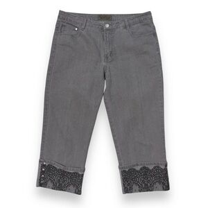 SEVENTEEN Grey Cropped High Waist Denim Jeans with Lace Rivet Detail Cuf…